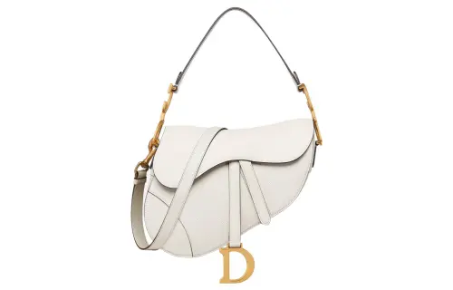 DIOR Saddle Grained Calfskin Handbag Women's Milk White