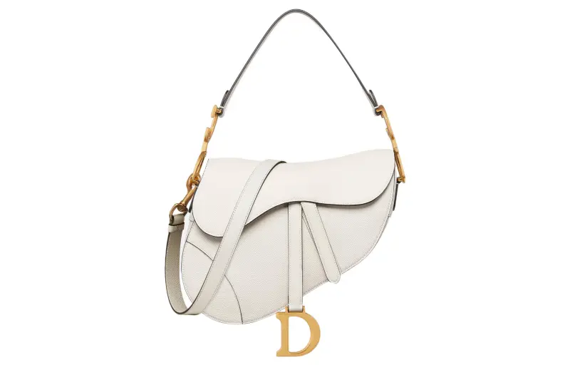 DIOR Saddle Grained Calfskin Handbag Women's Milk White