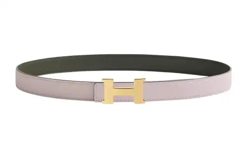 HERMES Constance Cow Leather Belts Women's Light Purple/Black Width 2.4cm
