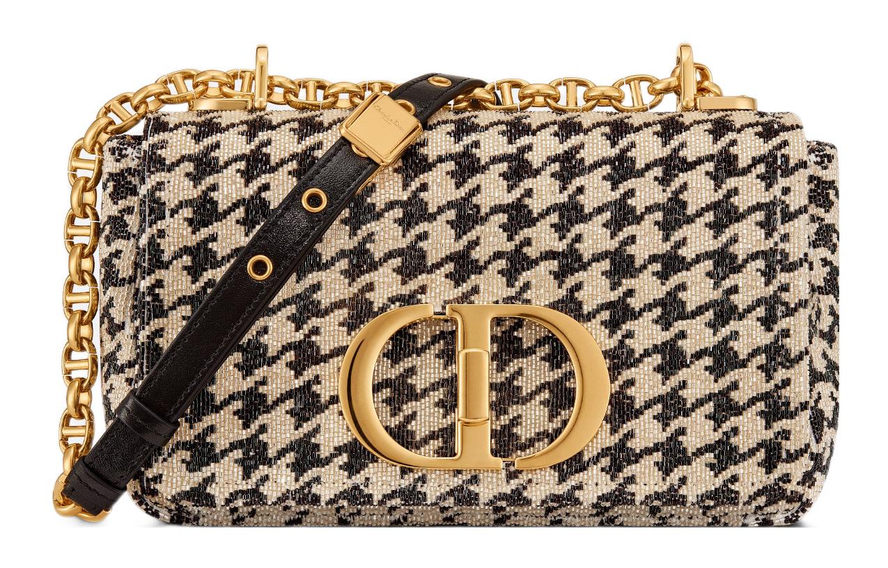 DIOR Removable adjustable straps, beads, shoulder bag, small black beige one-shoulder bag, with embroidery
