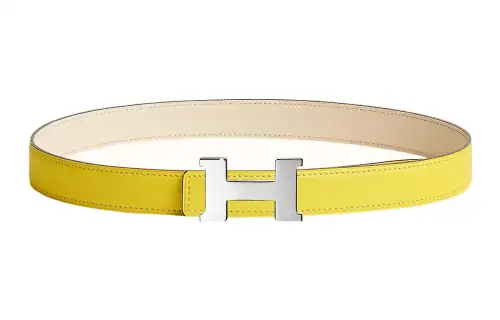 HERMES Mini Constance Cow Leather Belts Women's Yellow Width 2.4cm