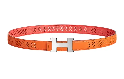HERMES Constance Cow Leather Belts Women's Orange Width 2.4cm