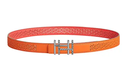 HERMES Epsom Cow Leather Belts Women's Orange/Jaipur Pink Width 2.4cm