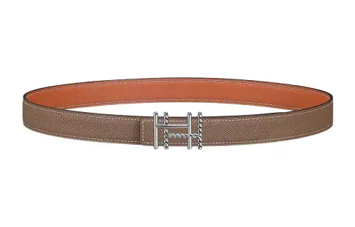 HERMES H Au Carre Cow Leather Belts Women's Brown/Orange Width 2.4cm