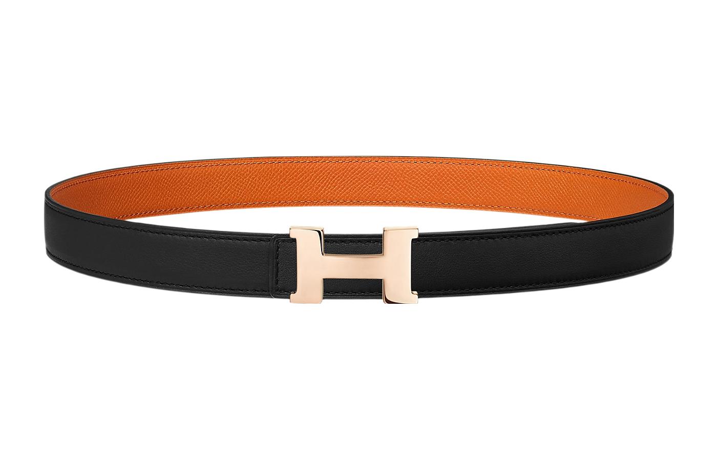 HERMES Mini Constance Calfskin Leather Belts Women's Width 2.4cm