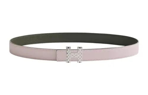 HERMES Garden Party Cow Leather Belts Women's Light Purple/Gray Green Width 2.4cm