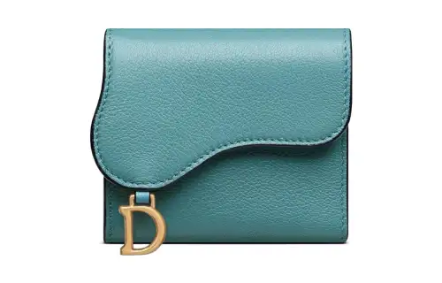 DIOR Saddle Goatskin Card Holder Wallet Women's Sky Blue