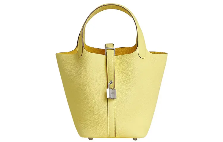 HERMES Picotin Lock Clemence Bullock Leather Basket Bag, Bucket Bag, Handbag 18 Women's 0Y Limoncello