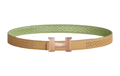 HERMES Constance Cow Leather Belts Women's Khaki Width 2.4cm