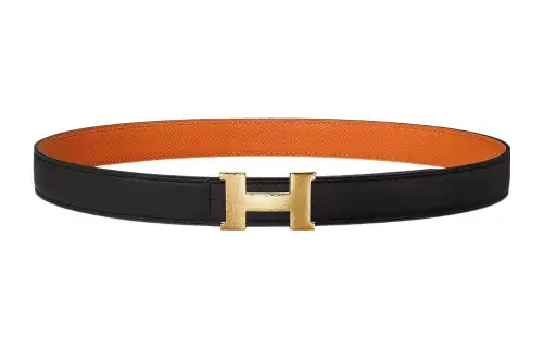 HERMES Mini Constance Cow Leather Belts Women's Black Width 2.4cm