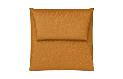HERMES Bastia Silver Tone Buckle Epsom Leather Coin Purse Unisex 2S Sesame