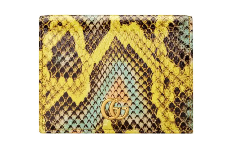 GUCCI GG Marmont Python Skin Card Holder Mini Women's Yellow