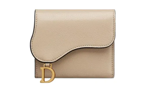 DIOR Saddle Goatskin Clutch Wallet Women's Sand