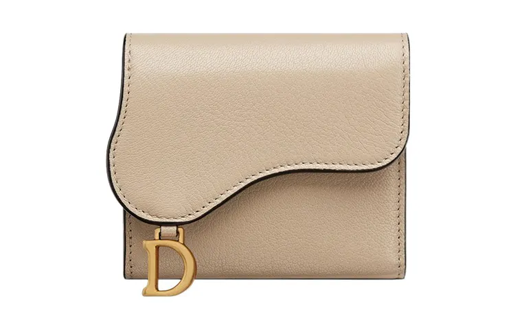 DIOR Saddle Goatskin Clutch Wallet Women's Sand
