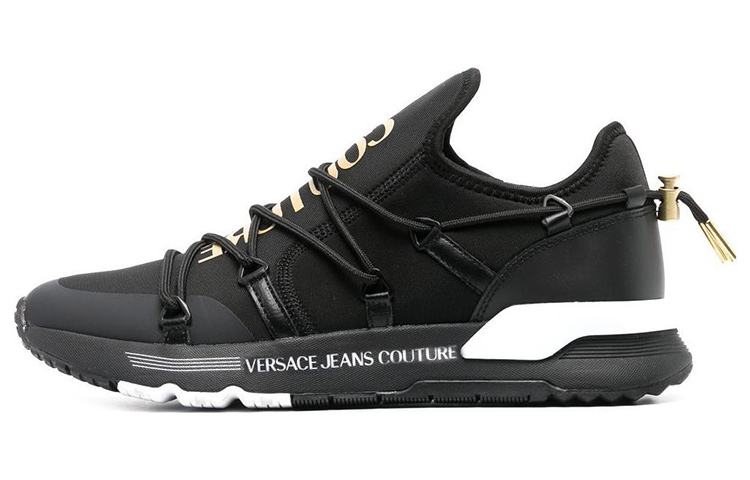 VERSACE JEANS Ткань от кутюр Версаче со шнурками Шоковой спорт с низким содержанием для отдыха обувь мужской стиль черный