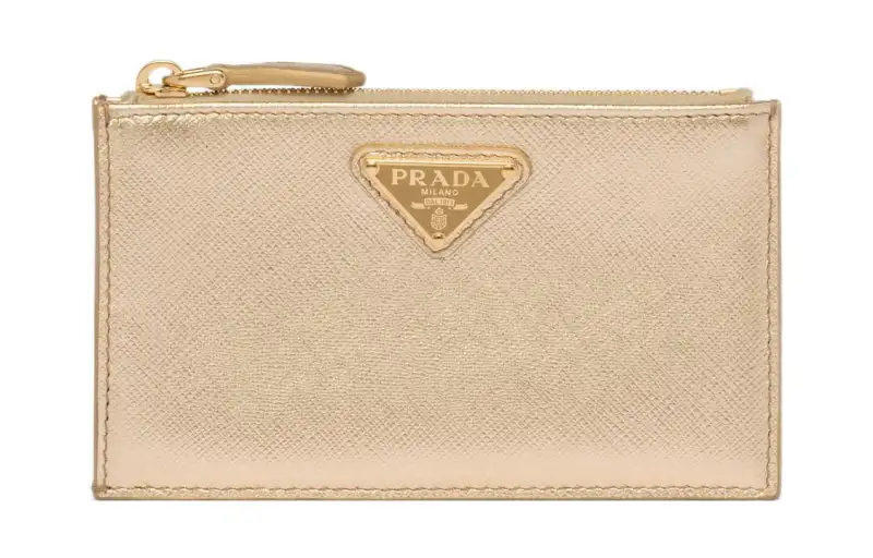 PRADA Cow Leather Card Holder Women's Gold
