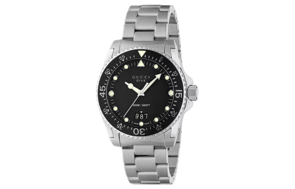 GUCCI Dive Collection Wrist Watches Quartz Movement Stainless Steel Watchband Black Dial Men's