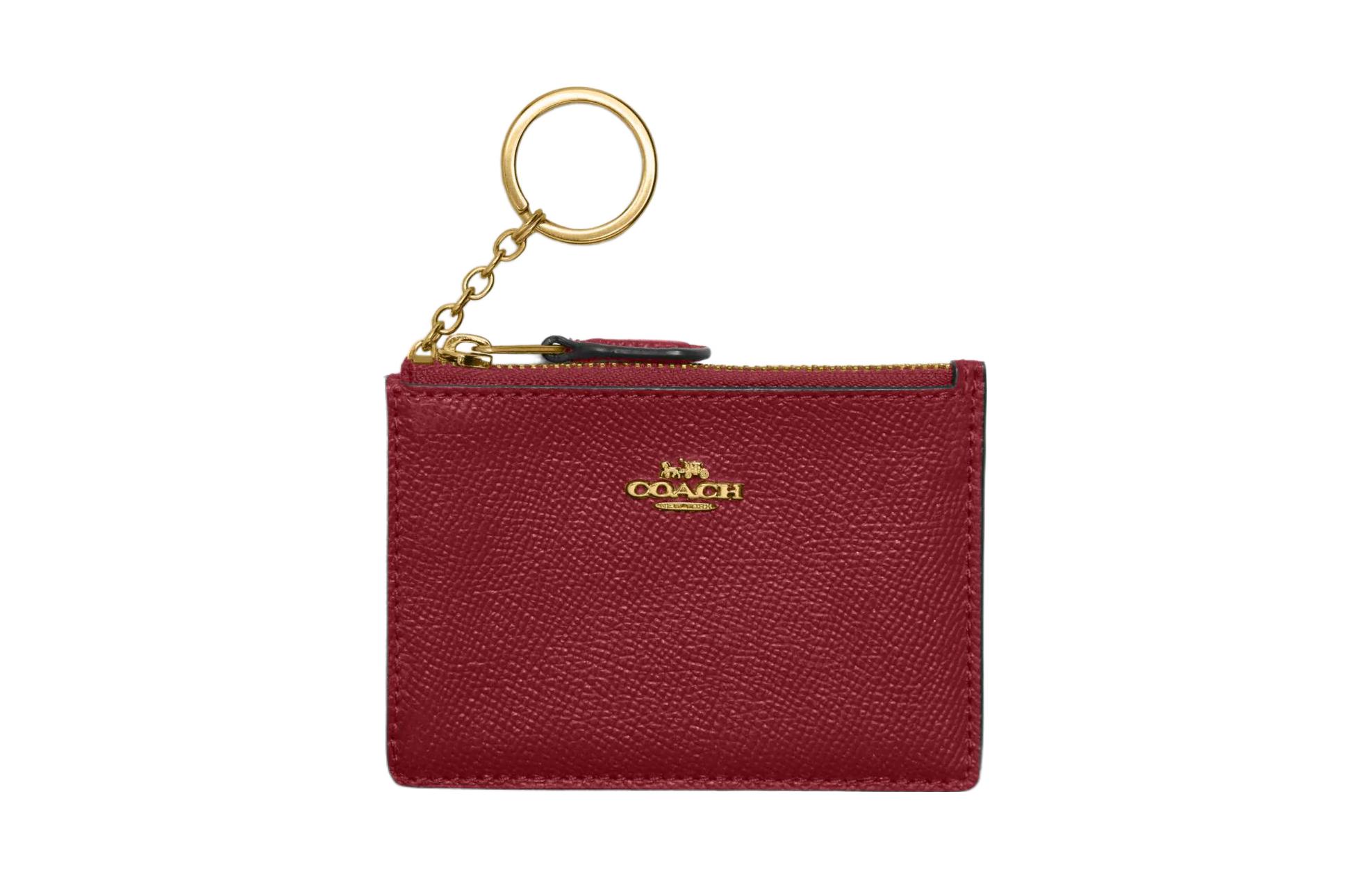 COACH Mini Id Skinny Leather Document Bag, Card Holder Mini Women's Red