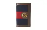 GUCCI Canvas With Leather Trim Business Card Holder, Wallet Card Holder Men's Brown/Blue/Red