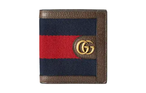GUCCI Canvas With Leather Wallet Men's Brown/Blue/Red