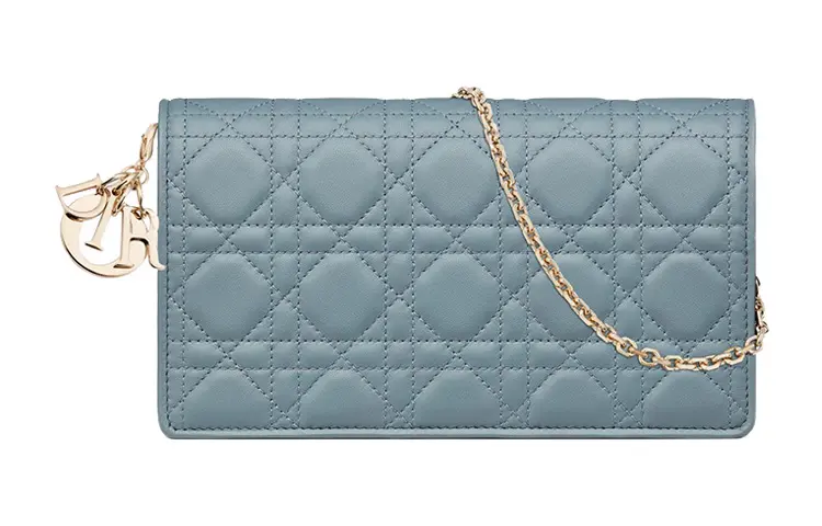 DIOR Lady Dior Lambskin Clutch Women's Powder Blue
