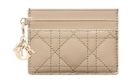 DIOR Lady Dior Patent Leather Calfskin Wallet Card Holder Card Holder Women's Warm Brown