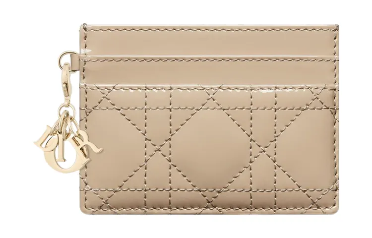 DIOR Lady Dior Patent Leather Calfskin Wallet Card Holder Card Holder Women's Warm Brown