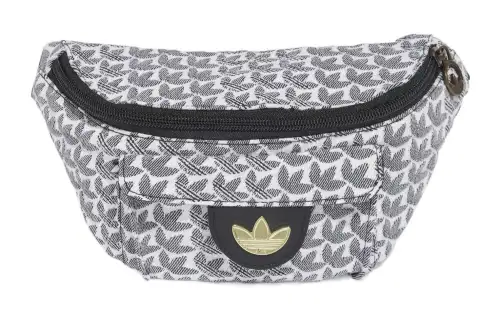 Adidas originals clover TREFOIL MOMENT sports-style gold-embellished charms adjustable straps cotton jacquard fabric one-shoulder cross-body waist bag regular women's black and white