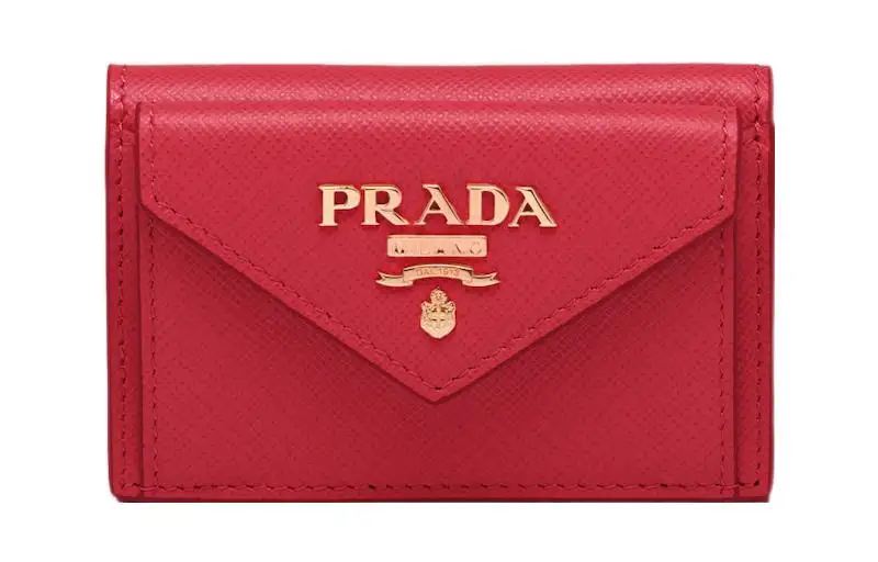 PRADA Saffiano Leather Wallet Small Women's Red