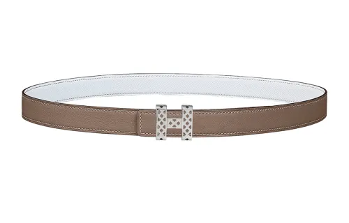 HERMES Garden Party Calfskin Leather Belts Women's Brown Width 2.4cm