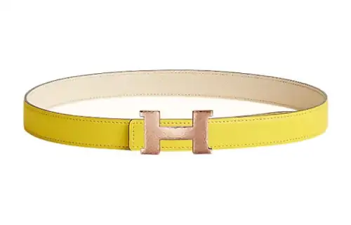 HERMES Constance Cow Leather Belts Women's Lime/Cream White Width 2.4cm
