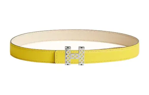 HERMES Garden Party Cow Leather Belts Women's Lime/Cream White Width 2.4cm