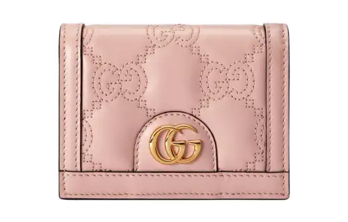 GUCCI GG Matelassé Leather Clutch Card Holder Wallet Small Women's Pink