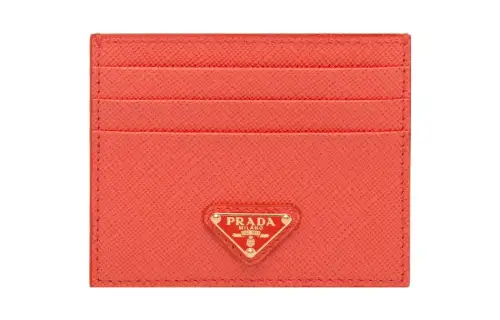 PRADA Saffiano Leather Card Holder Women's Orange