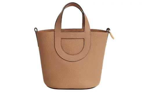 HERMES In The Loop Taurillon Clemence Bullhide With Swift Leather Bucket Bag Handbag Women's Milk Tea