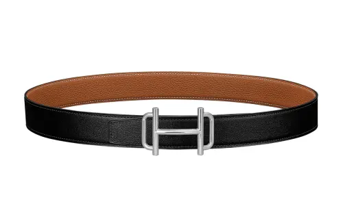 HERMES Royal Cow Leather Belts Women's Black/Brown Width 3.2cm