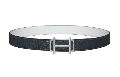 HERMES Royal Cow Leather Belts Women's Dark Blue/White Width 3.2cm