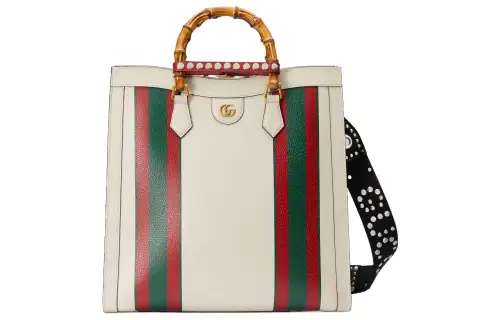 GUCCI Diana Leather Tote Bag, Shopping Bag, Shoulder Bag, Crossbody Bag, Handbag Large Men's White