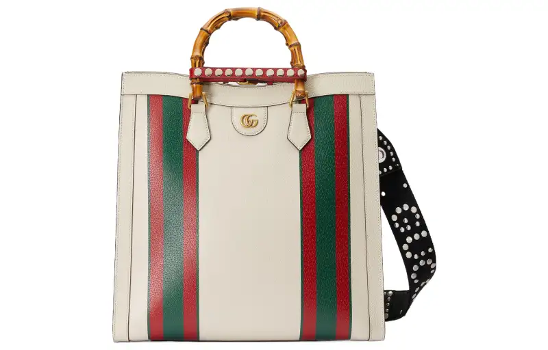 GUCCI Diana Leather Tote Bag, Shopping Bag, Shoulder Bag, Crossbody Bag, Handbag Large Men's White