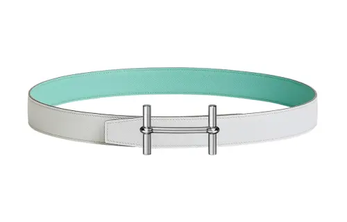HERMES Ancre Cow Leather Belts Women's White/Light Green Width 3.2cm