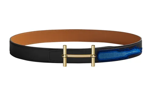 HERMES Togo Cow Leather Belts Women's Black Width 3.2cm