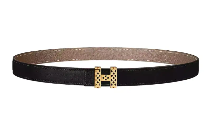 HERMES Epsom Cow Leather Belts Women's Black Width 2.4cm