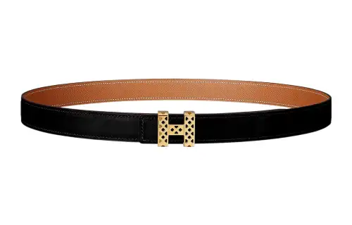 HERMES Cow Leather Belts Women's Black/Brown Width 2.4cm