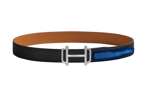 HERMES Royal Cow Leather Belts Women's Black/Brown Width 3.2cm