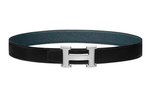HERMES H Belt Buckle Calfskin Leather Belts Men's Width 3.2cm