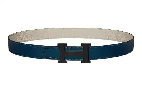 HERMES H Belt Buckle Togo Calfskin Double Sided Leather Belt Leather Belts Women's Blue Width 3.2cm