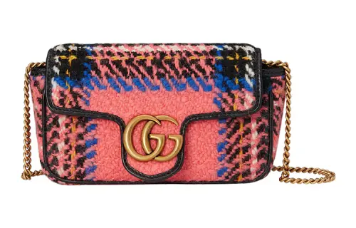 GUCCI GG Marmont Floral Tweed Crossbody Bag, Shoulder Bag Mini Women's Pink & Multicolor