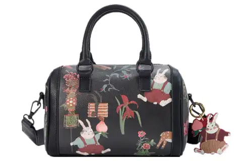 Li Ning Rijin Doujin Collection Synthetic Leather Boston Bag, Shoulder Bag, Crossbody Bag Women's Black