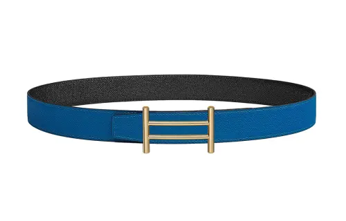 HERMES Rider Cow Leather Belts Women's Blue/Black Width 3.2cm
