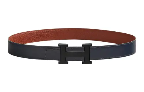 HERMES Togo Cow Leather Belts Women's Marine Blue/Ochre Red Width 3.2cm